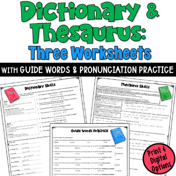 Preview of Dictionary and Thesaurus Skills: Reference Materials Worksheets