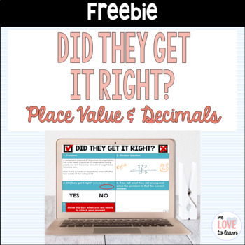 Preview of Digital Place Value and Decimals Did They Get It Right? Activity FREEBIE