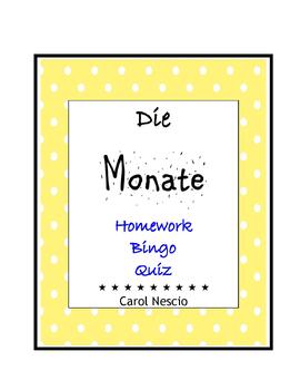 Preview of Die Monate ~ Homework + Bingo + Quiz ~ FREE ~ Months in German