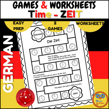 Preview of Die Uhrzeit - German Time FREEBIE -Fun Games & Worksheet -practice O'CLOCK Times