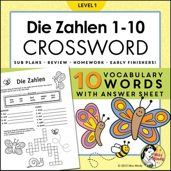 Preview of Die Zahlen - German Numbers 1-10 Crossword Puzzle Worksheet