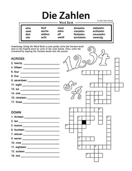die zahlen german numbers 1 20 crossword puzzle worksheet by miss mindy
