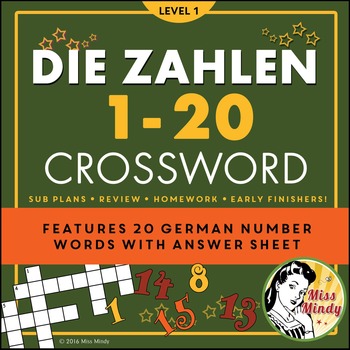 Preview of Die Zahlen - German Numbers 1-20 Crossword Puzzle Worksheet