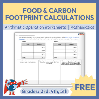 Preview of Diet & Carbon Footprint Activity | Math | Grade 3-5 | Free