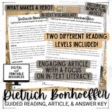 Dietrich Bonhoeffer | ELA Leveled Passage | Close Reading 