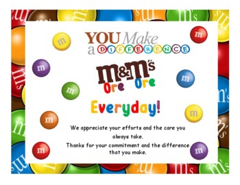 Preview of Difference Maker M&M template: a cute and affordable staff appreciation idea