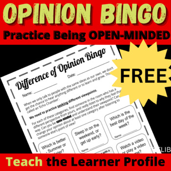 Preview of Difference of Opinion BINGO - IB Learner Profile Open-Minded Activity, FREE PDF