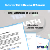 Difference of Squares Algebra and Factoring Quadratics Worksheet