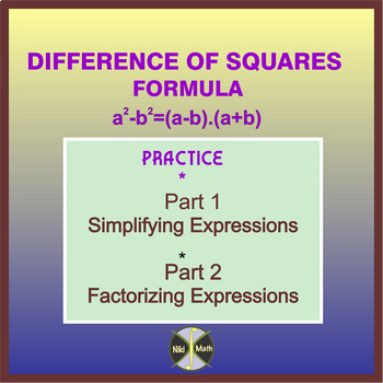Preview of Difference of Squares Formula - Practice (Part1 & Part2) - 30 problems