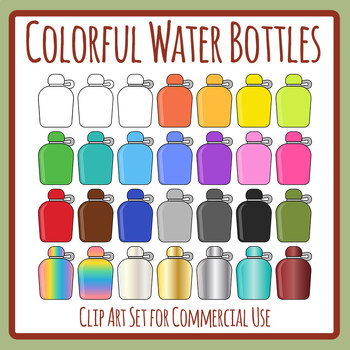 Different Color Water Bottles for Camping, Hiking or School Clip Art