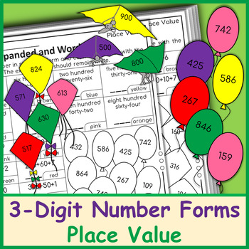 Preview of 3-Digit Number Forms Place Value | Color by Number