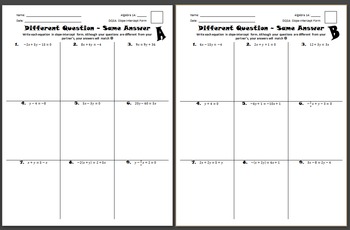 Preview of Different Question ~ Same Answer : Write in Slope-Intercept Form (solve for y)