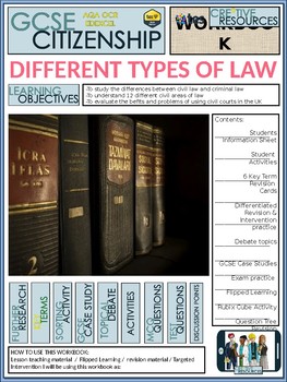 Preview of Different Types of Law Work Booklet of Student Activities and Worksheets