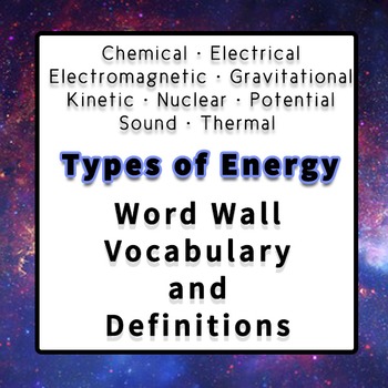 Preview of Different Types or Forms of Energy Vocabulary for Word Wall or Bulletin Boards