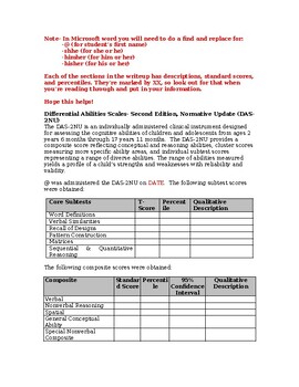 Preview of Differential Abilities Scales- 2nd Edition, Normative Update (DAS-2NU) Template