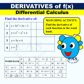 Preview of Differential Calculus -The Derivative of f(x)-Matching Activity
