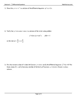 Preview of Differential Equations Worksheet