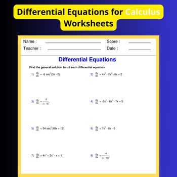 Preview of Differential Equations for Calculus Worksheets