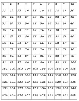 150 Number Chart Teaching Resources Teachers Pay Teachers