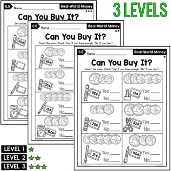 Differentiated 1st Grade Money Worksheets by Bite-Size Teaching | TpT