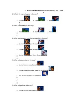 Preview of Differentiated (2 versions) ESOL ELA Test on Character/Setting/Plot/Theme