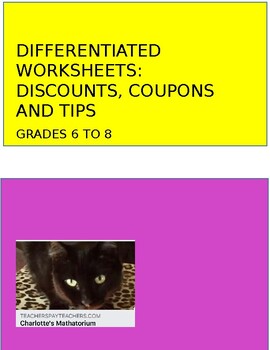 Preview of Differentiated 3 Different Levels Percent Problems: tips, coupons, tax