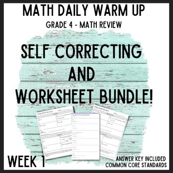 Preview of Daily Math Review | 4th Grade | Self-Correcting AND Worksheet BUNDLE
