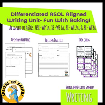 Preview of Differentiated ASOL-Aligned Writing Unit- Fun With Baking!  VAAP/SPED