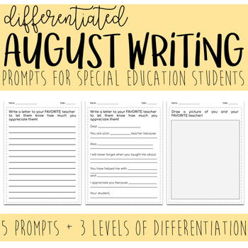 Preview of Differentiated AUGUST Writing Prompts