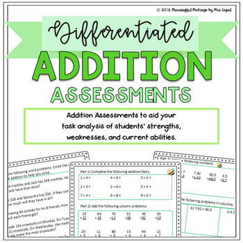 Preview of Differentiated Addition Assessments: Pre/Post Tests & Grouping Guides!