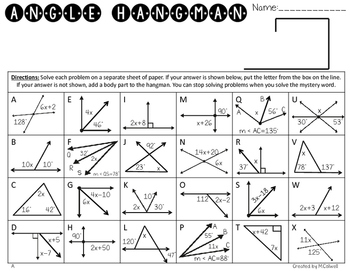 Differentiated Algebraic Angle Hangman Activity by Miranda Colwell