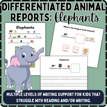 Preview of Differentiated Animal Reports: Adapted Expository Writing | ELEPHANTS