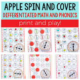 Differentiated Apple Spin and Cover Math and Literacy Activities