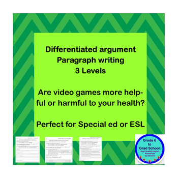 Preview of Differentiated Argument Paragraph Writing- for ESL or Special Ed