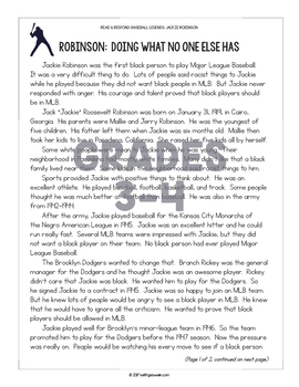 Differentiated Baseball Reading Passages: Jackie Robinson (Grades 1-6)