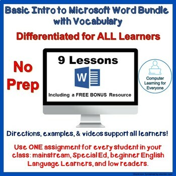 Preview of Differentiated Basic Intro to Word with Word Processing Vocabulary