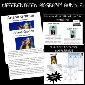 Preview of Easy Differentiated Biographies with Reading Comp for SpEd Mini Bundle (Set 1)