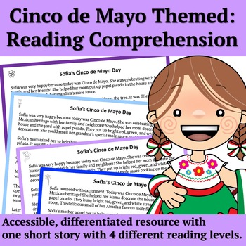 Preview of Differentiated Cinco de Mayo Story | Comprehension & Writing Prompt | Grades 3-6