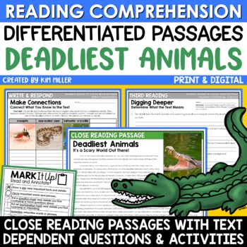 Preview of Deadliest Animals Close Reading Comprehension Passages Animal Research