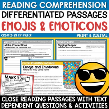 Preview of Emojis Close Reading Comprehension Passages Differentiated Reading Passages