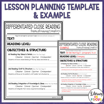 differentiated close reading lesson planning template