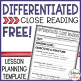 Differentiated Close Reading Lesson Planning Template