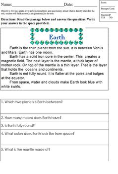 Preview of Differentiated Close Reading Worksheet; Special Ed; Directly Stated in Text