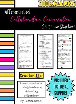 Preview of Differentiated Collaborative Conversation Sentence Starters/Frames (Bookmarks)