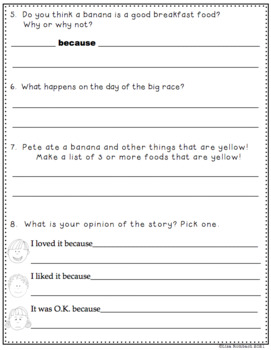 Differentiated Comprehension Questions Pete the Cat and the Bad Banana