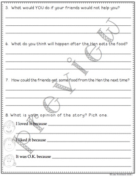 Differentiated Comprehension Questions for Little Red Hen Stories