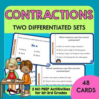 Preview of Differentiated Contractions Task Cards | Grammar Practice Activity for 1-3