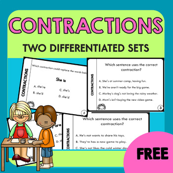 Preview of Differentiated Contractions Task Cards | Grammar Practice Activity for 1-3
