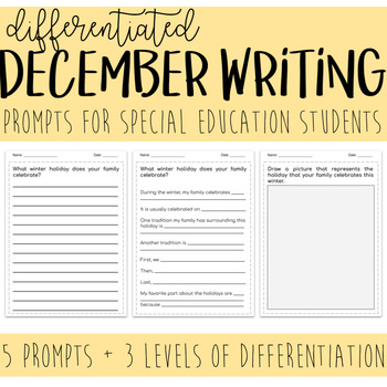 Preview of Differentiated DECEMBER Writing Prompts