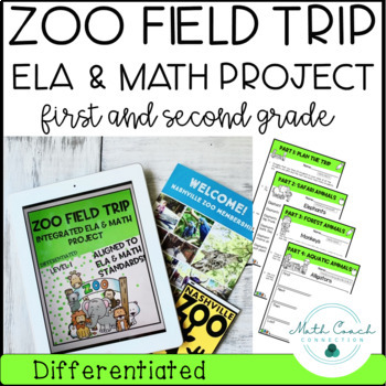 Preview of First & Second Grade Reading & Math Project | Zoo Project | Printable & Digital